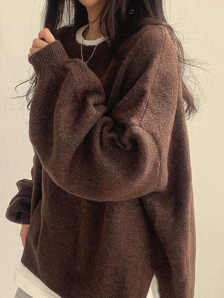 Oversized Split Hem Pullover Sweater - AnotherChill