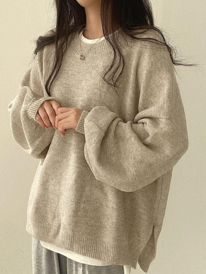 Oversized Split Hem Pullover Sweater - AnotherChill