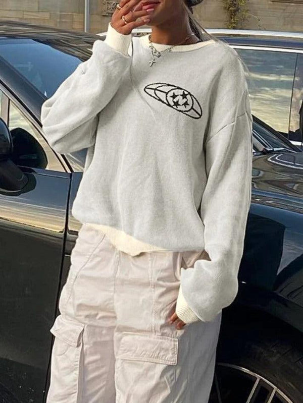 Oversized Star Logo Pullover Sweater - AnotherChill