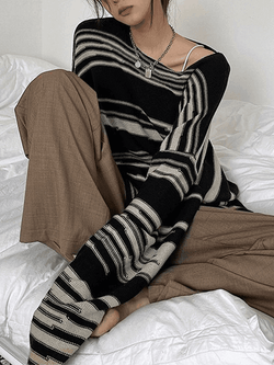 Oversized Stripe Jumper Knit Sweater - AnotherChill