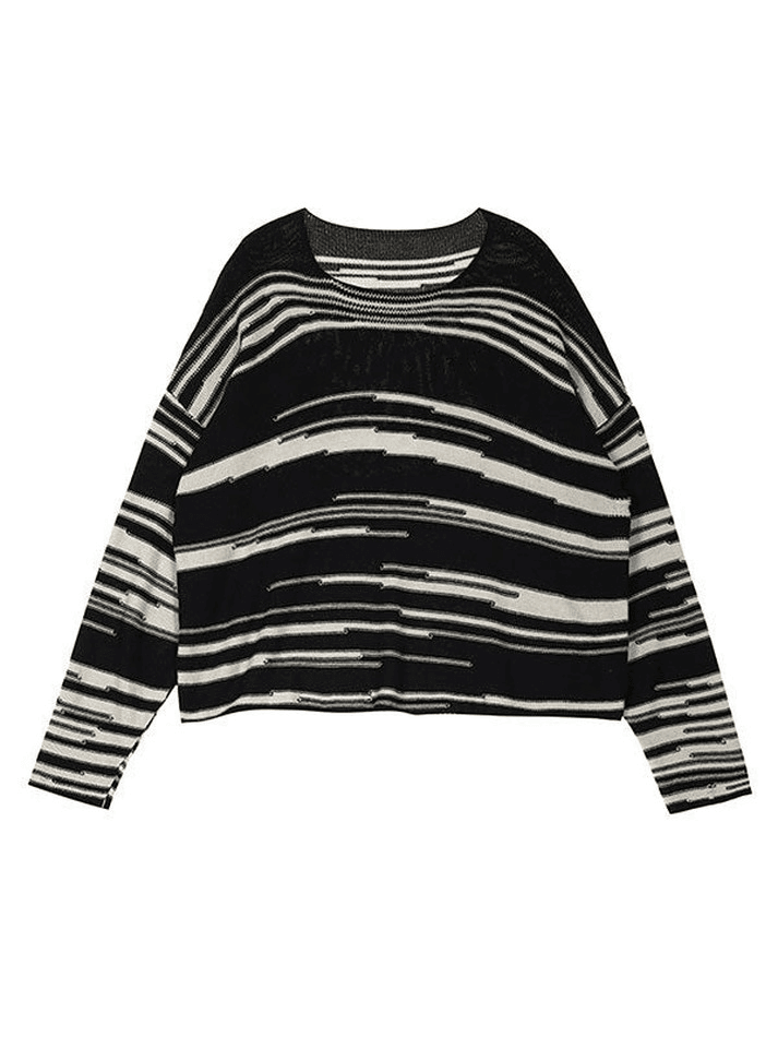 Oversized Stripe Jumper Knit Sweater - AnotherChill