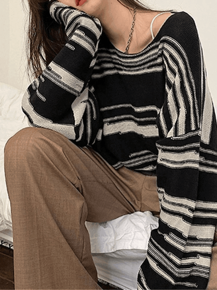 Oversized Stripe Jumper Knit Sweater - AnotherChill