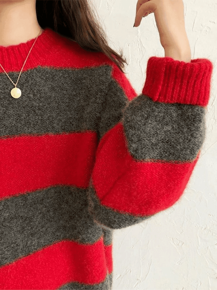 Oversized Stripe Pullover Sweater - AnotherChill