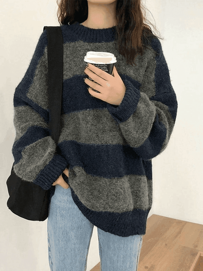 Oversized Stripe Pullover Sweater - AnotherChill