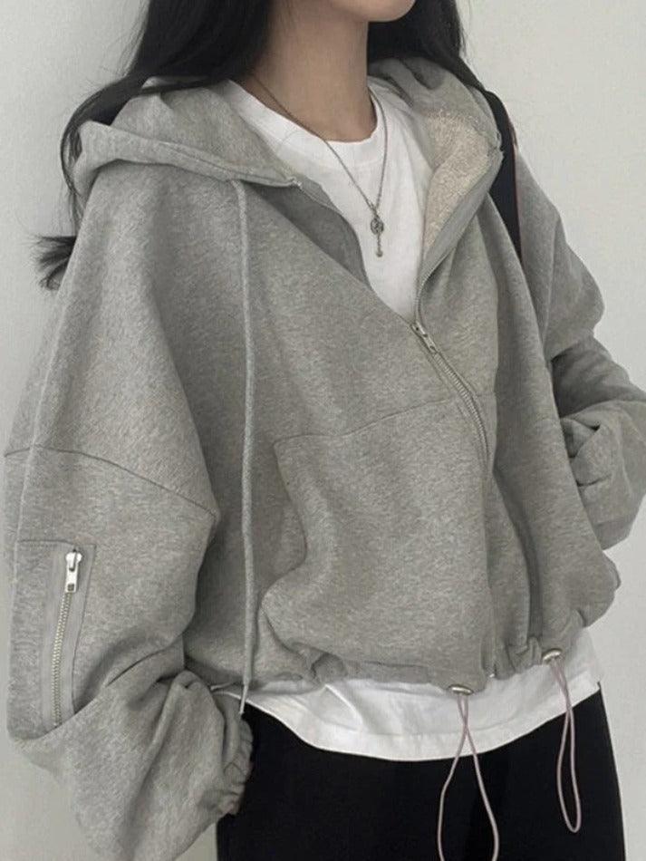 Oversized Zip Up Gray Hoodie - AnotherChill