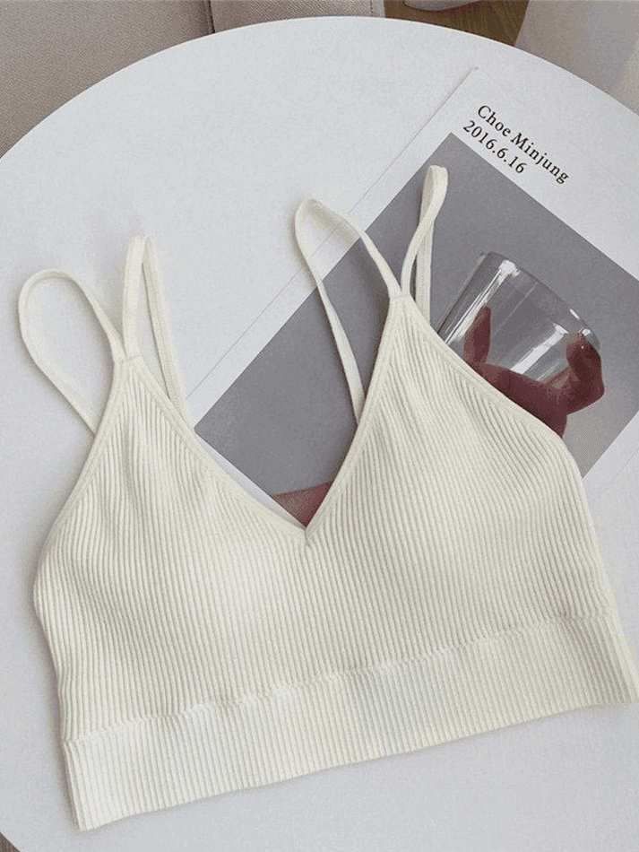 Padded V Neck Rib Crop Cami Top - AnotherChill