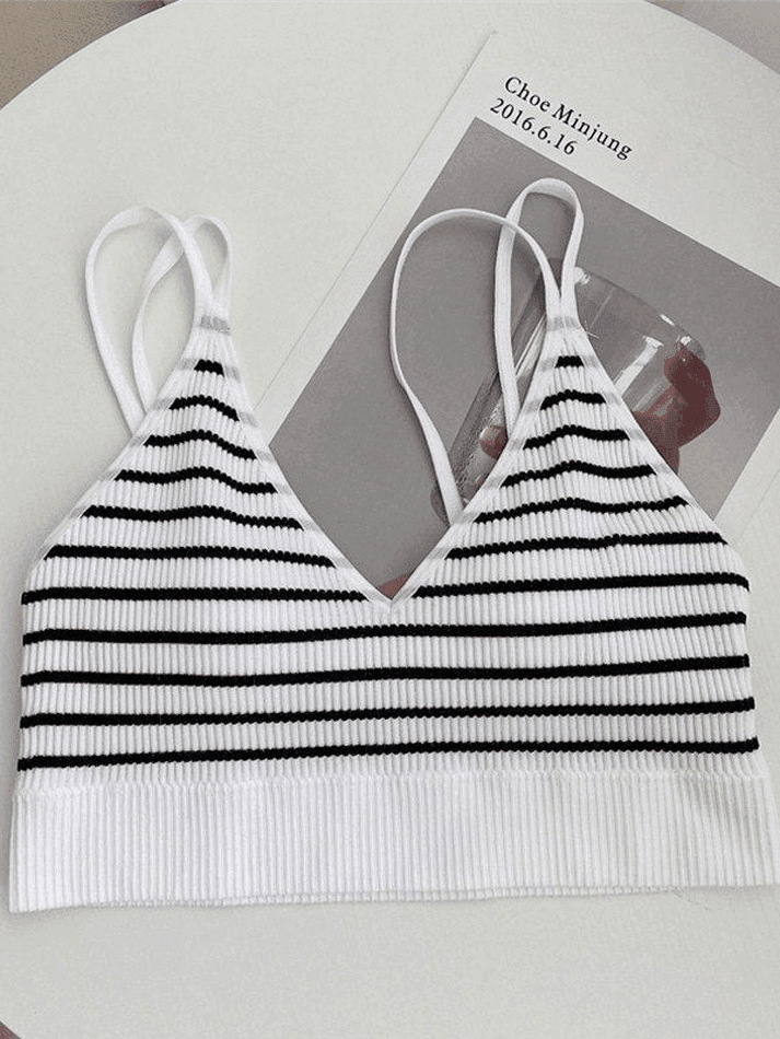 Padded V Neck Rib Crop Cami Top - AnotherChill