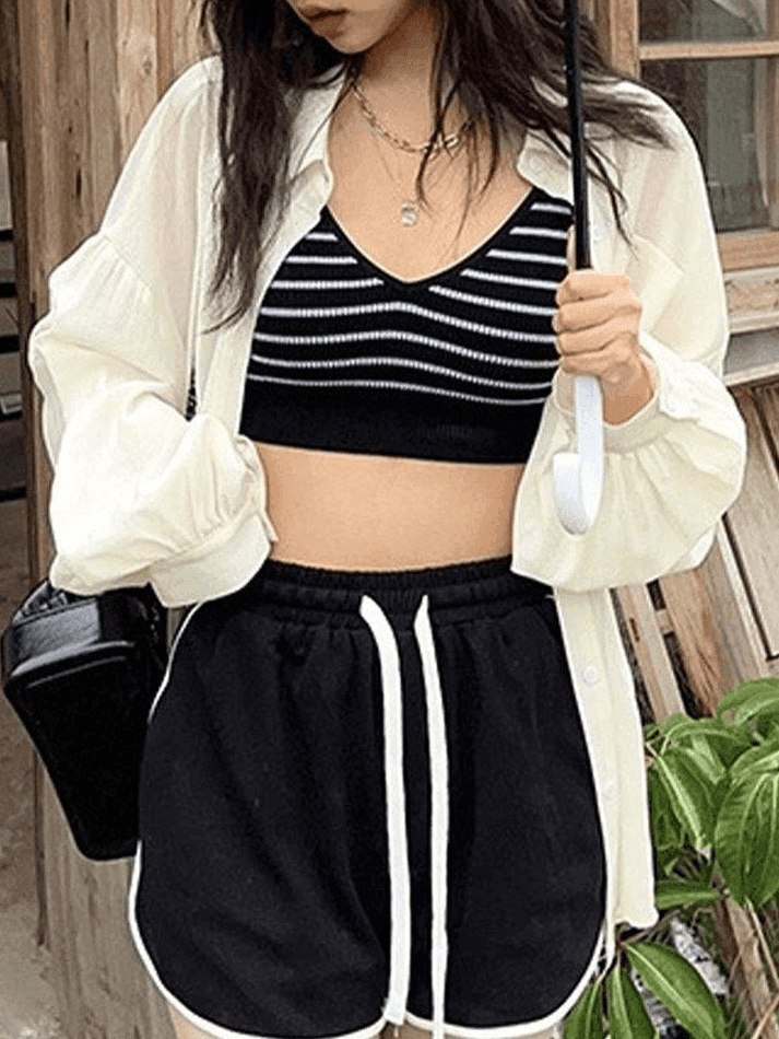 Padded V Neck Rib Crop Cami Top - AnotherChill