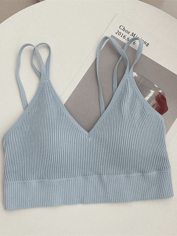 Padded V Neck Rib Crop Cami Top - AnotherChill