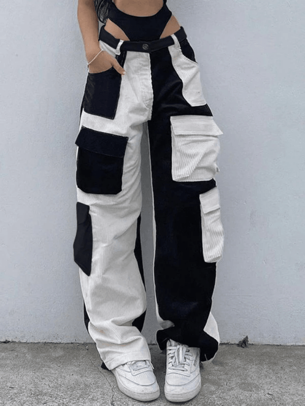 Patchwork Corduroy Cargo Pants - AnotherChill