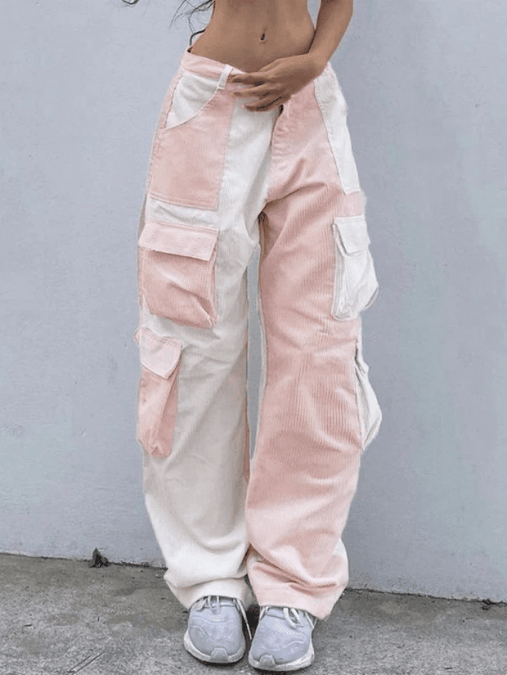 Patchwork Corduroy Cargo Pants - AnotherChill