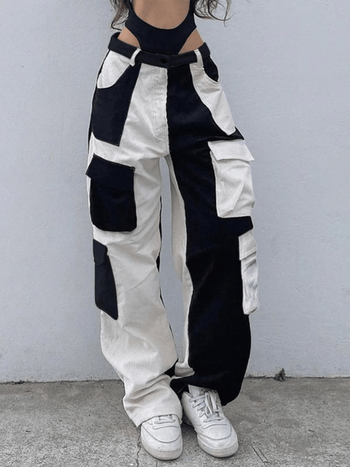 Patchwork Corduroy Cargo Pants - AnotherChill