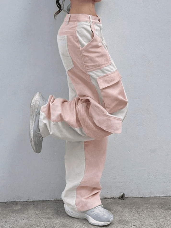 Patchwork Corduroy Cargo Pants - AnotherChill