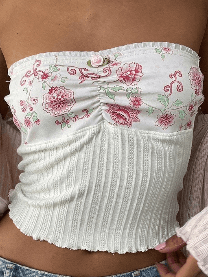 Patchwork Floral Knitted Bandeau Top - AnotherChill