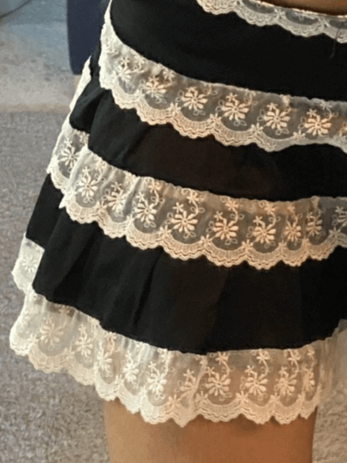 Patchwork Lace Tiered Mini Skirt - AnotherChill