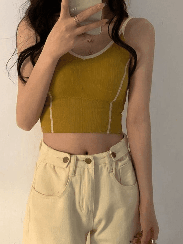 Patchwork Padded Crop Cami Top - AnotherChill