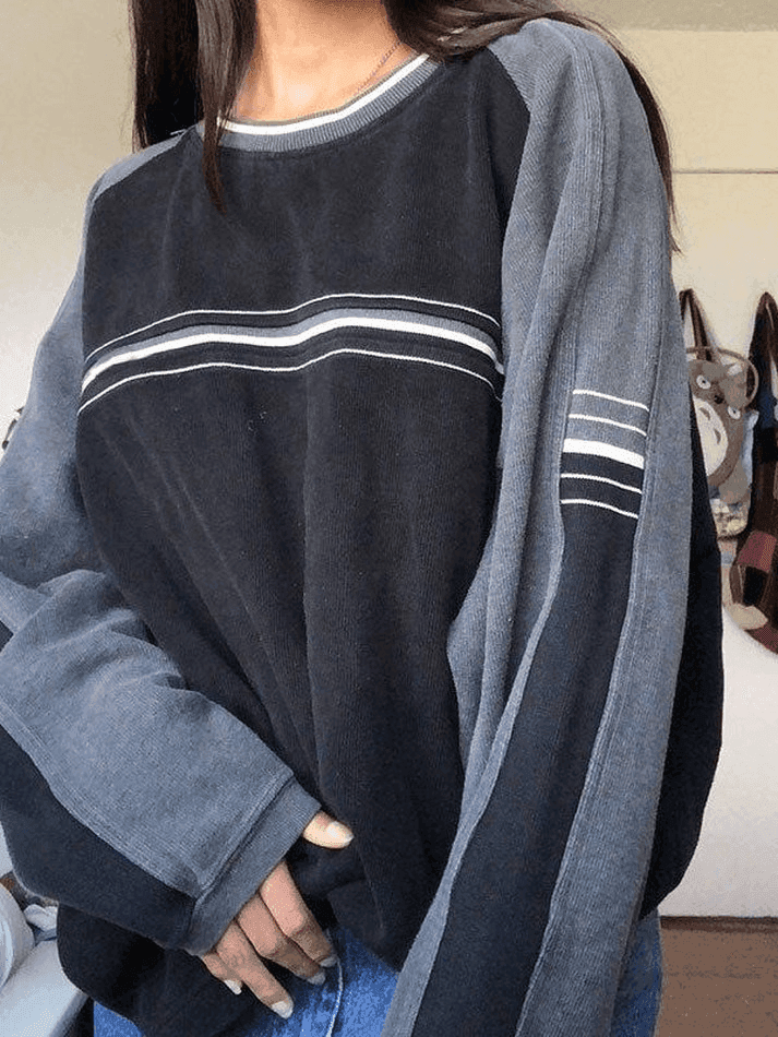 Patchwork Striped Crew Sweatshirt - AnotherChill