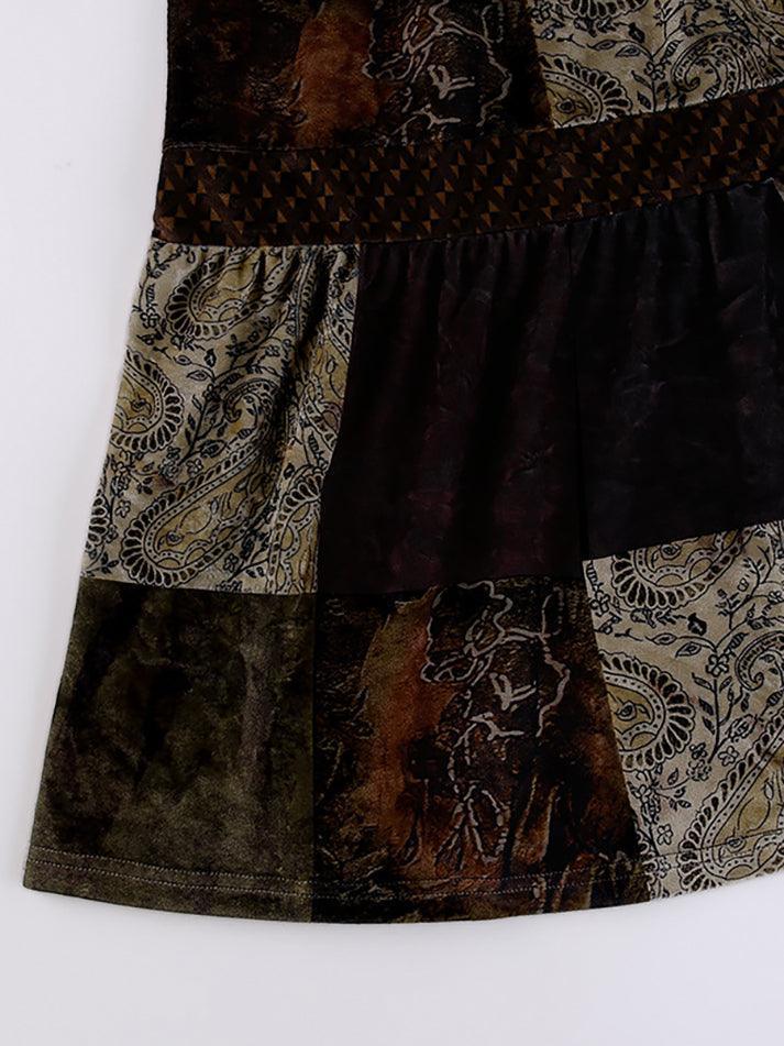 Patchwork Velvet Printed Midi Skirt - AnotherChill