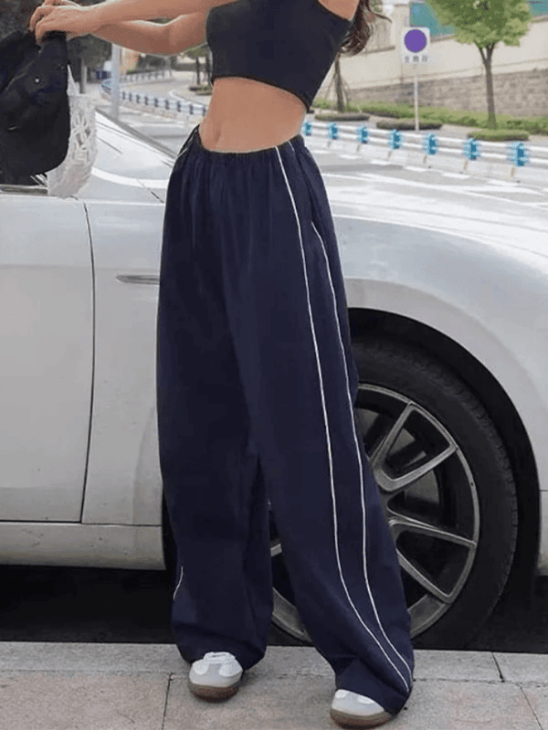 Piping Detail Wide Leg Track Pants - AnotherChill