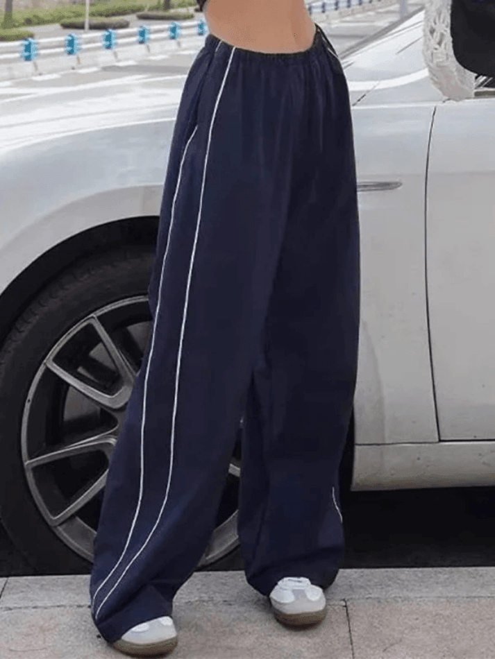 Piping Detail Wide Leg Track Pants - AnotherChill