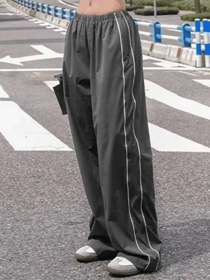 Piping Detail Wide Leg Track Pants - AnotherChill