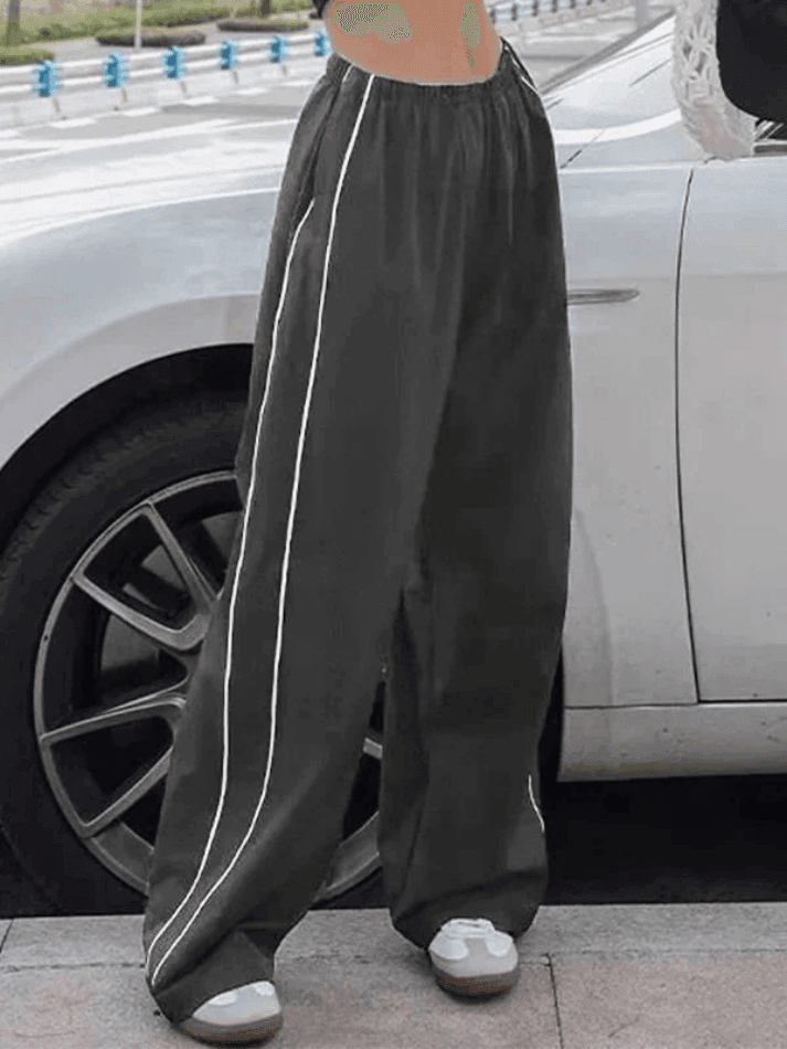 Piping Detail Wide Leg Track Pants - AnotherChill