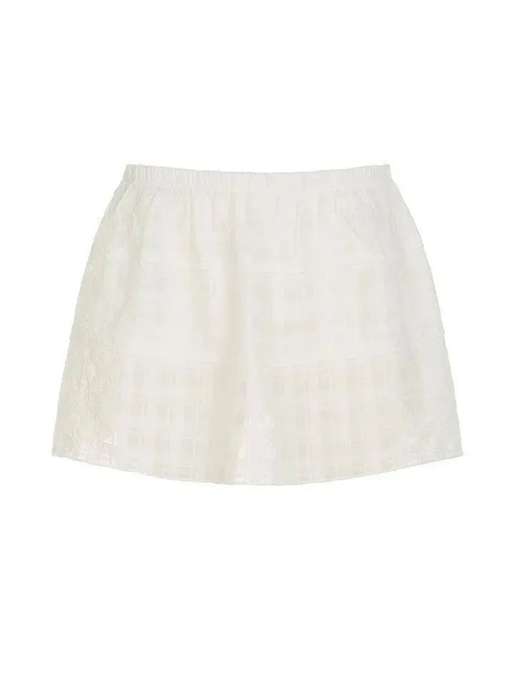 Plaid Mesh Solid Color Mini Skirt - AnotherChill