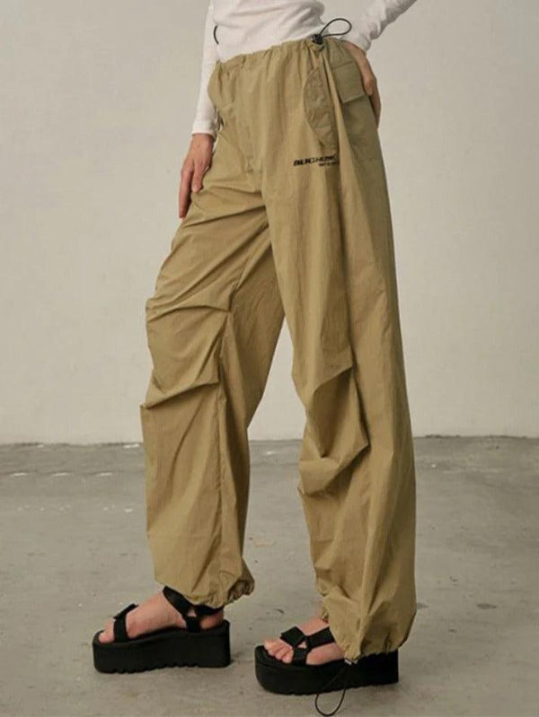Pleated Drawstring Loose Cargo Pants - AnotherChill