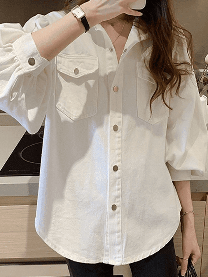 Pleated Oversized Long Sleeve Blouse - AnotherChill