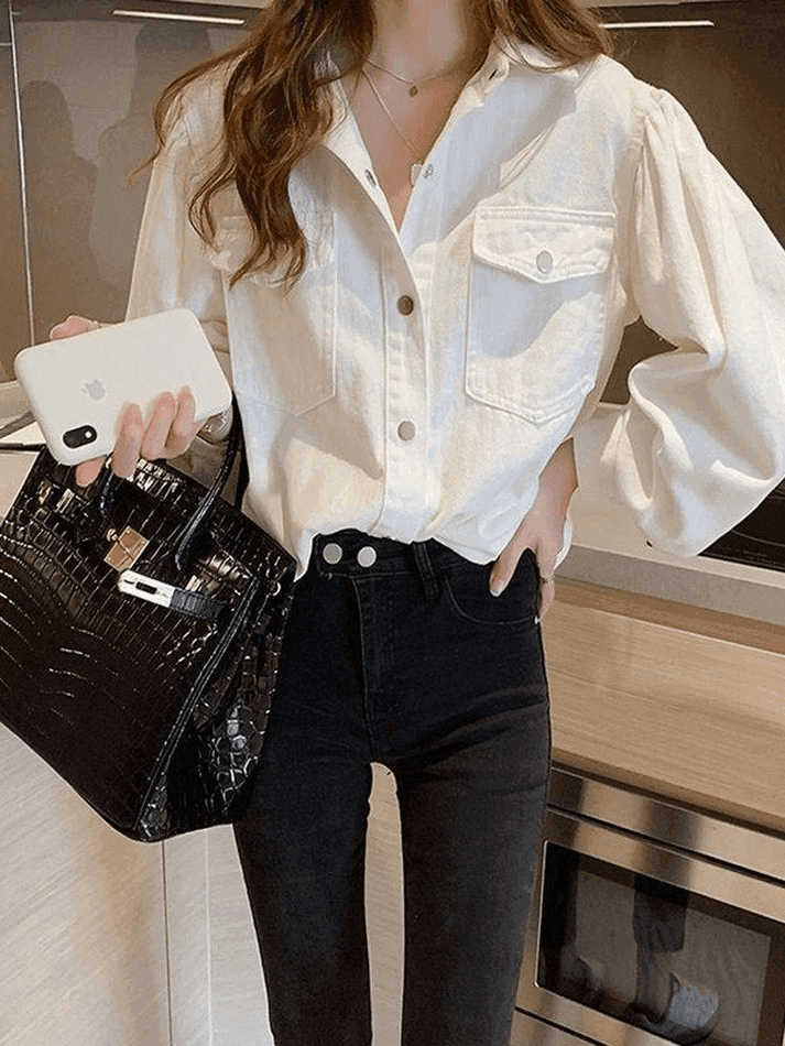 Pleated Oversized Long Sleeve Blouse - AnotherChill