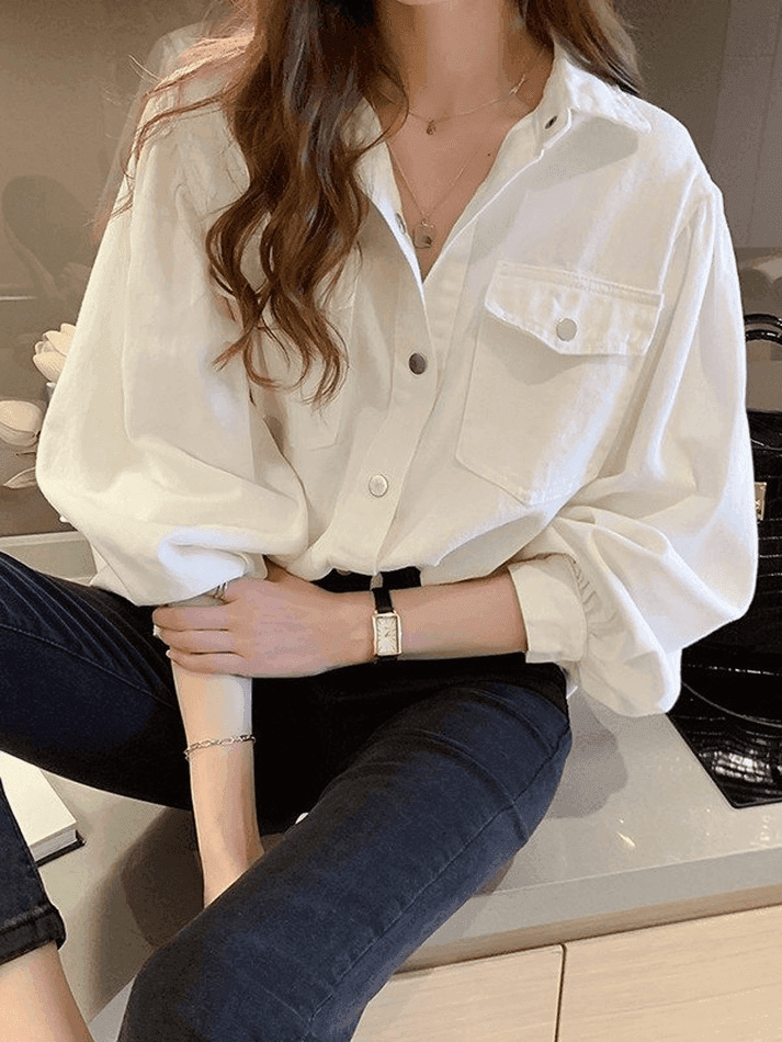 Pleated Oversized Long Sleeve Blouse - AnotherChill