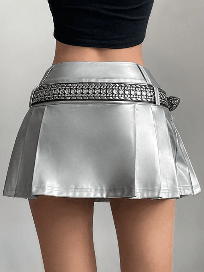 Pleated Pu Leather Mini Skirt - AnotherChill