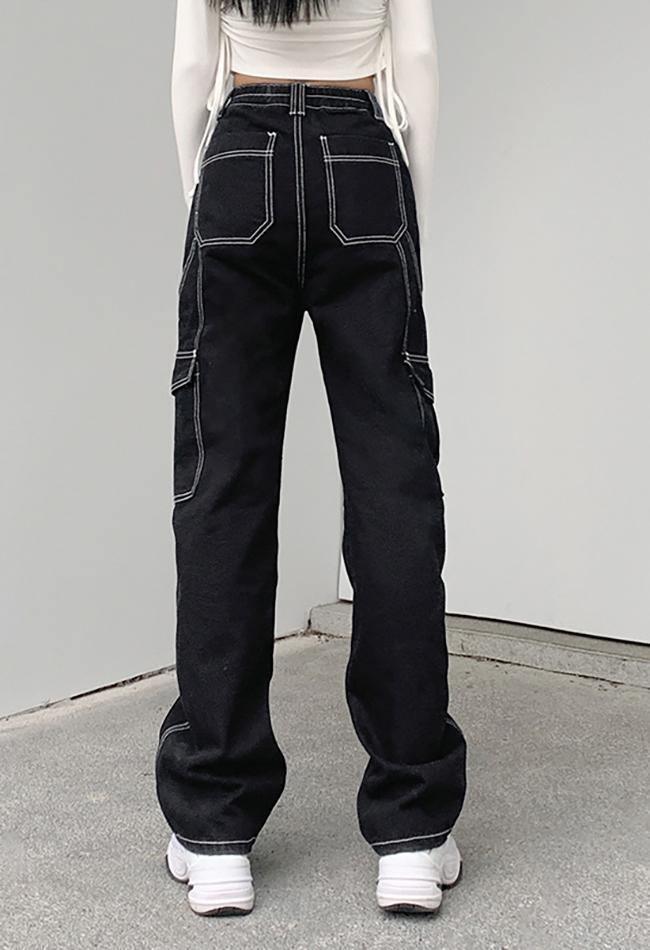 Pocket Stitched High Waist Cargo Jeans - AnotherChill