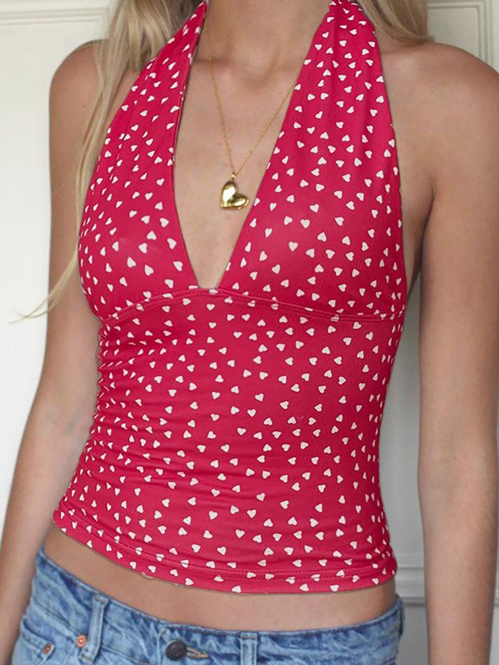 Polka Dot Print Deep V-Neck Halter Cami Top - AnotherChill