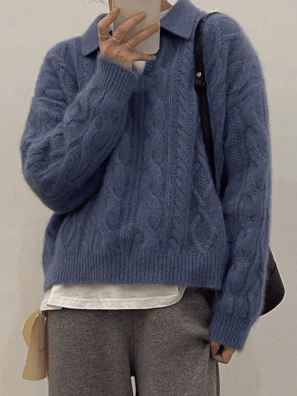 Polo Neck Cable Knit Sweater - AnotherChill