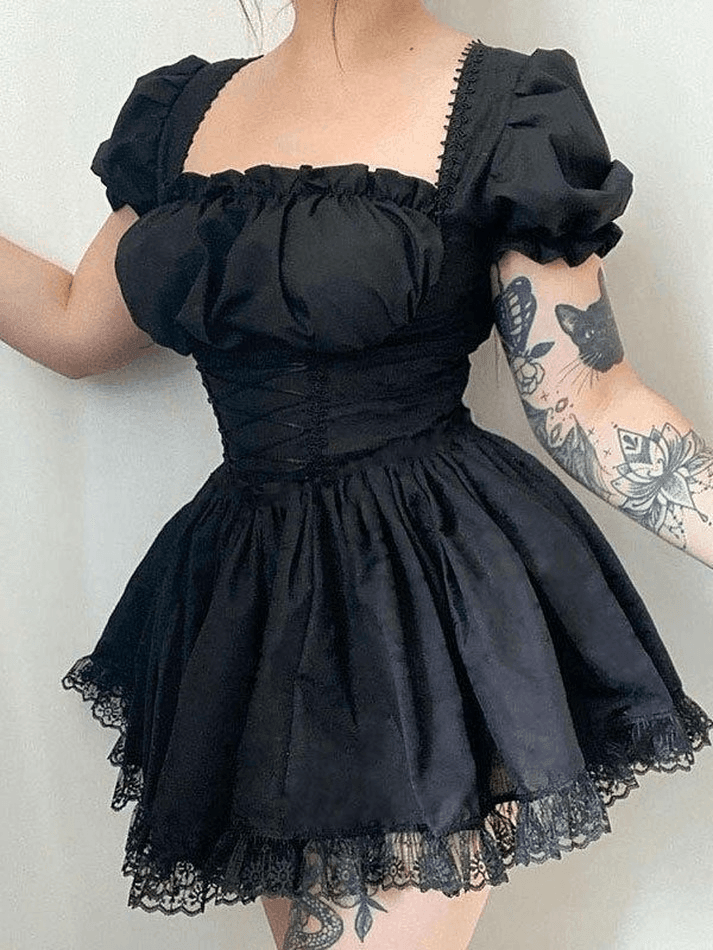 Puff Sleeve Corset Tie Mini Dress - AnotherChill