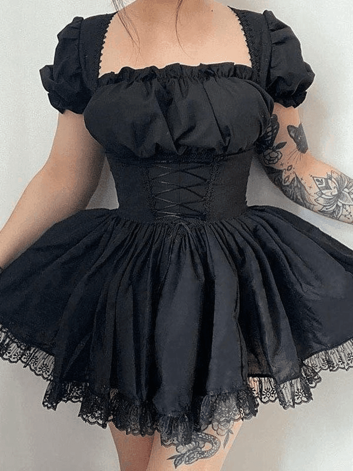 Puff Sleeve Corset Tie Mini Dress - AnotherChill