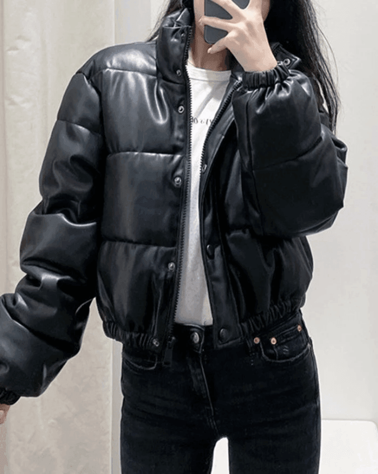 Puffer Jacket Pu Leather Puffer Jacket - AnotherChill