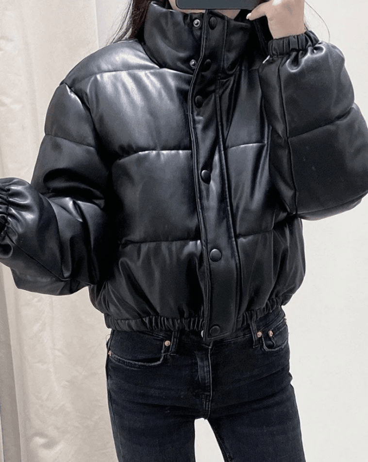 Puffer Jacket Pu Leather Puffer Jacket - AnotherChill