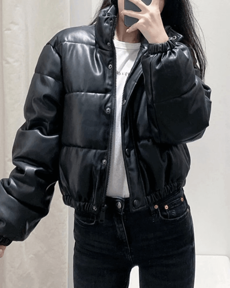 Puffer Jacket Pu Leather Puffer Jacket - AnotherChill