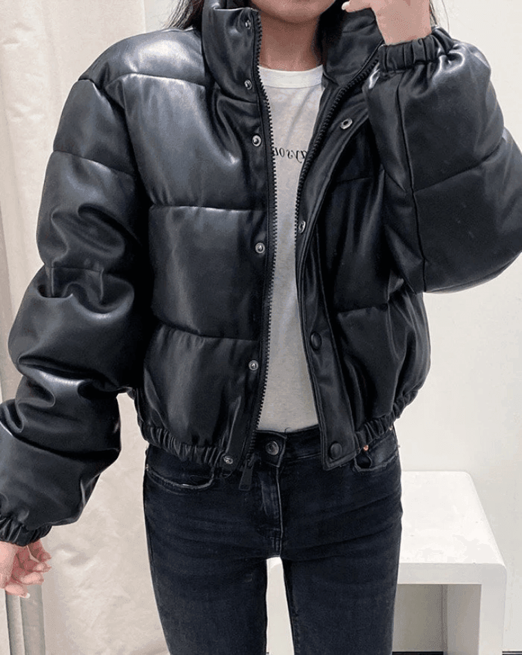 Puffer Jacket Pu Leather Puffer Jacket - AnotherChill