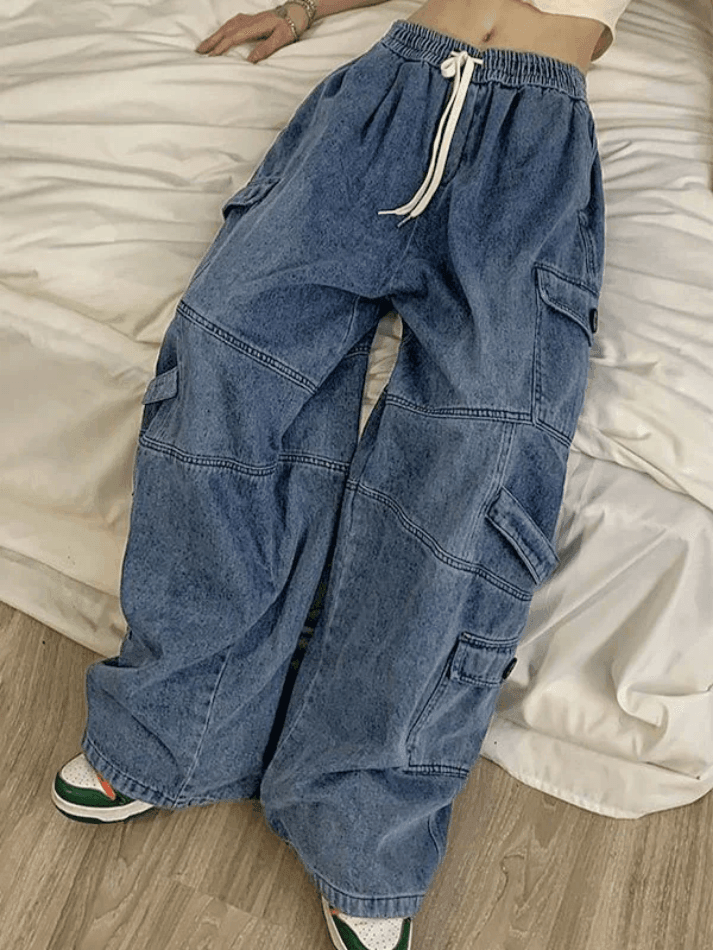 Punk Blue Wash Baggy Cargo Jeans - AnotherChill