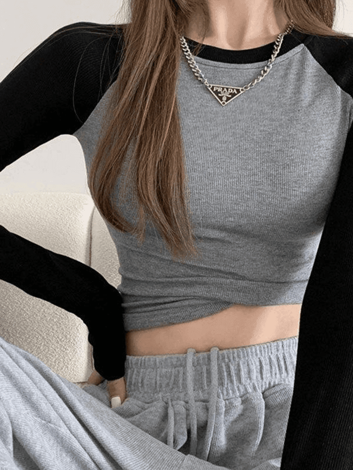 Raglan Sleeve Rib Crop Top - AnotherChill