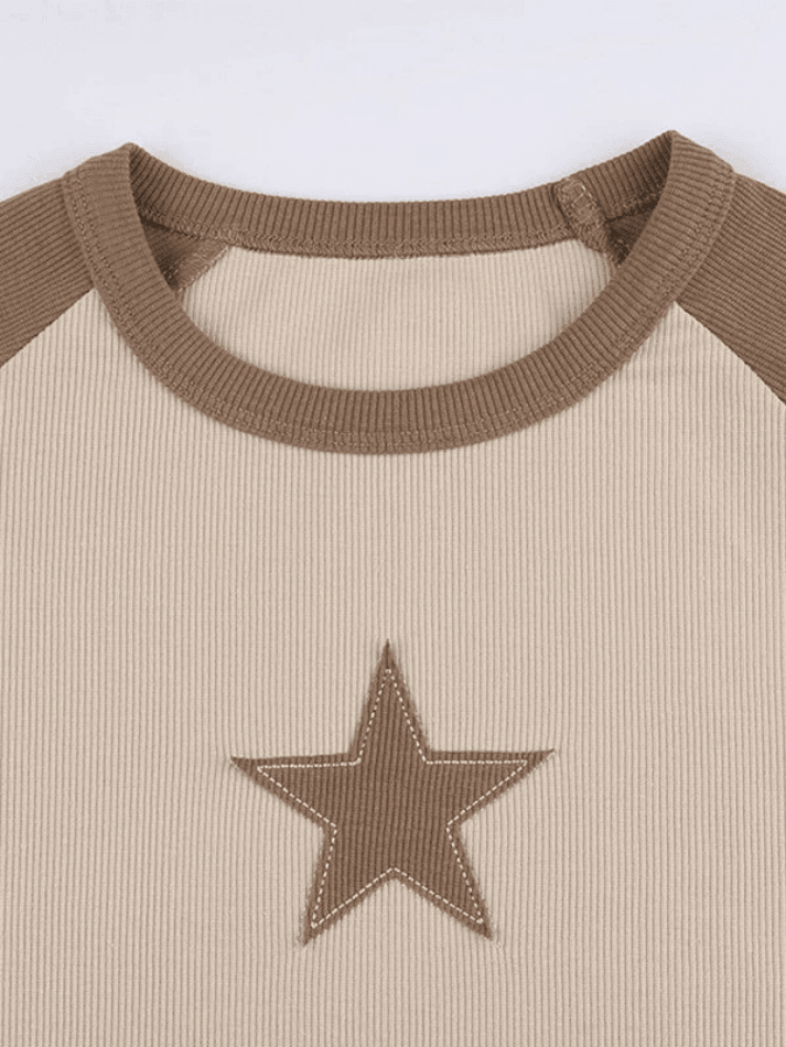 Raglan Sleeve Star Patch Knit Crop Top - AnotherChill