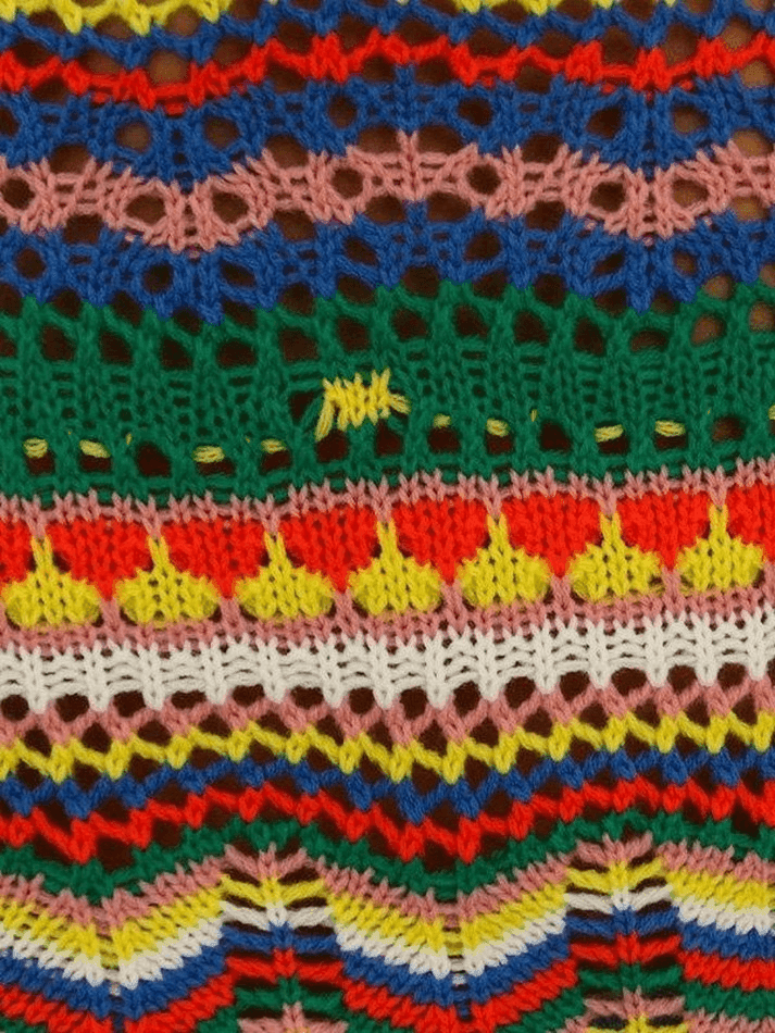 Rainbow Stripe Crochet Knit Sweater - AnotherChill