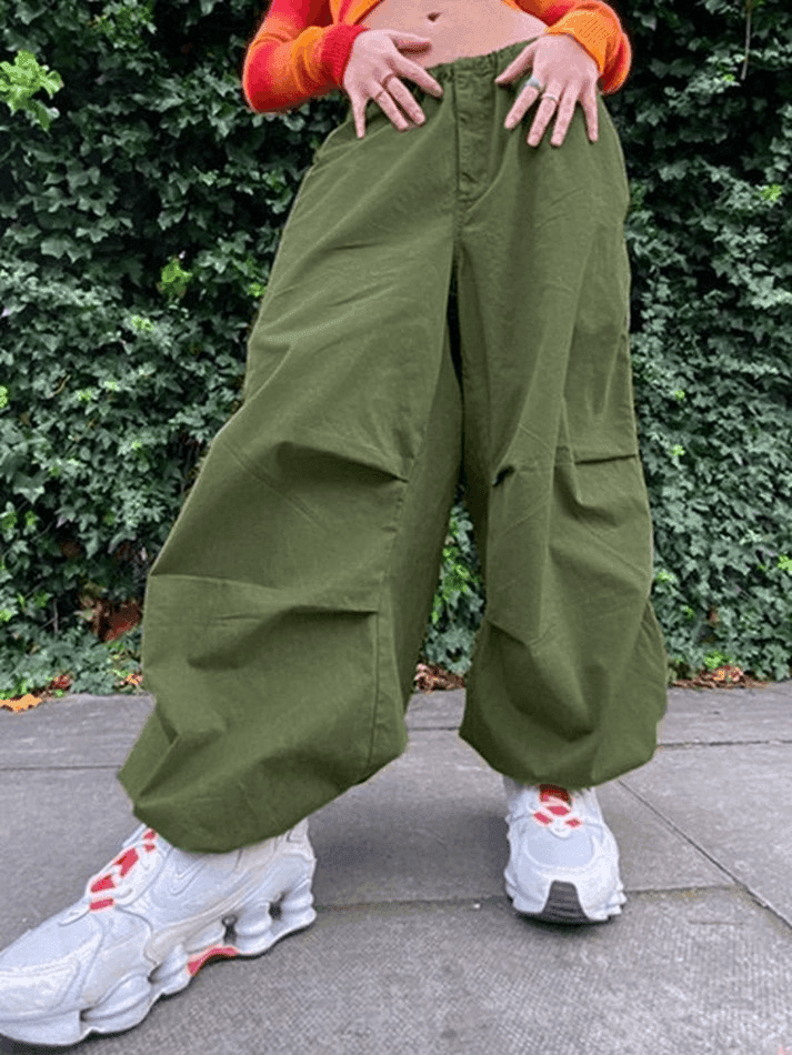 Relaxed Drawstring Low Waist Cargo Pants - AnotherChill