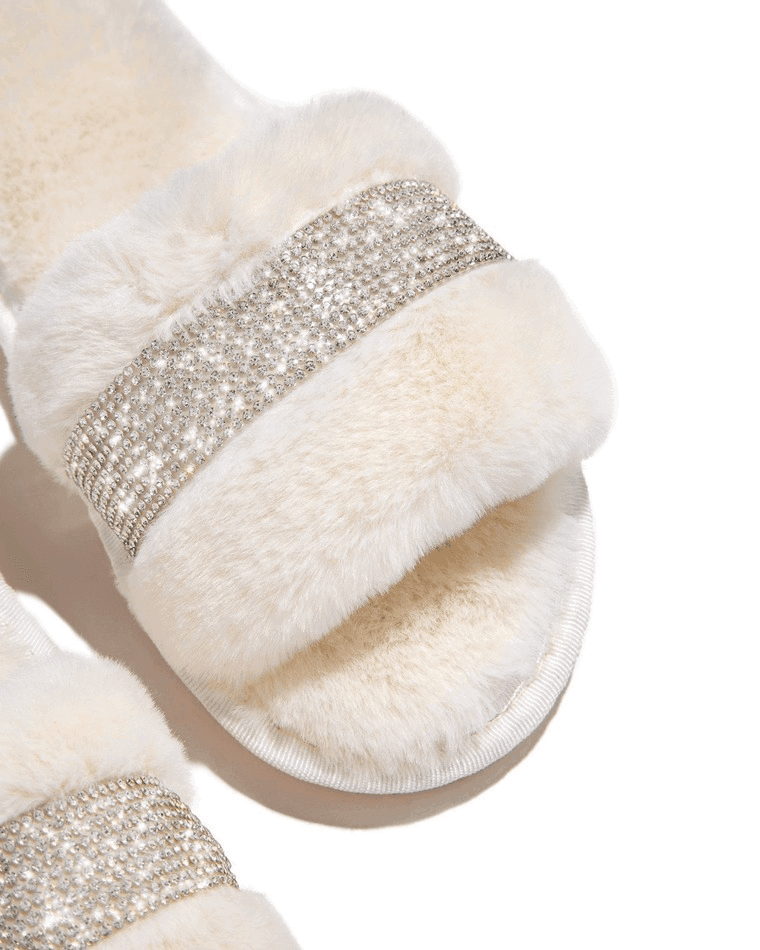 Rhinestone Fluff Flat Slippers - AnotherChill