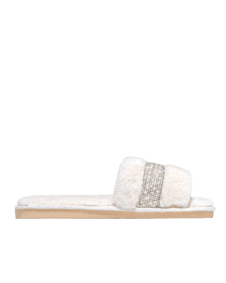 Rhinestone Fluff Flat Slippers - AnotherChill