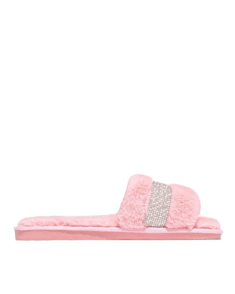 Rhinestone Fluff Flat Slippers - AnotherChill