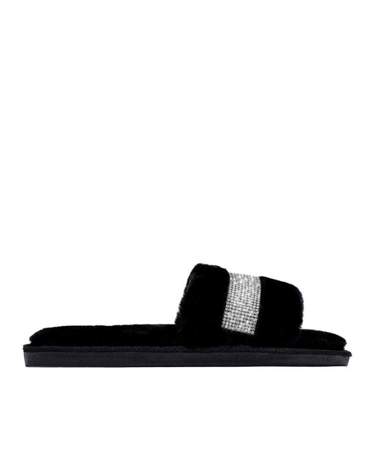 Rhinestone Fluff Flat Slippers - AnotherChill